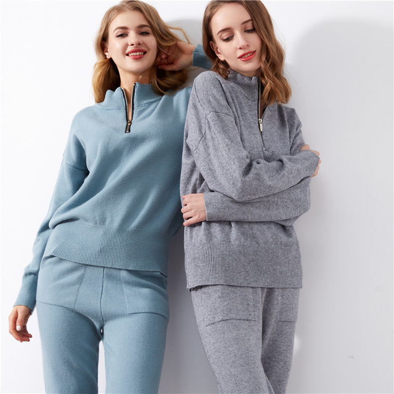 Ophelia Renard | Zip-Up Knitted Two Piece Set For Women