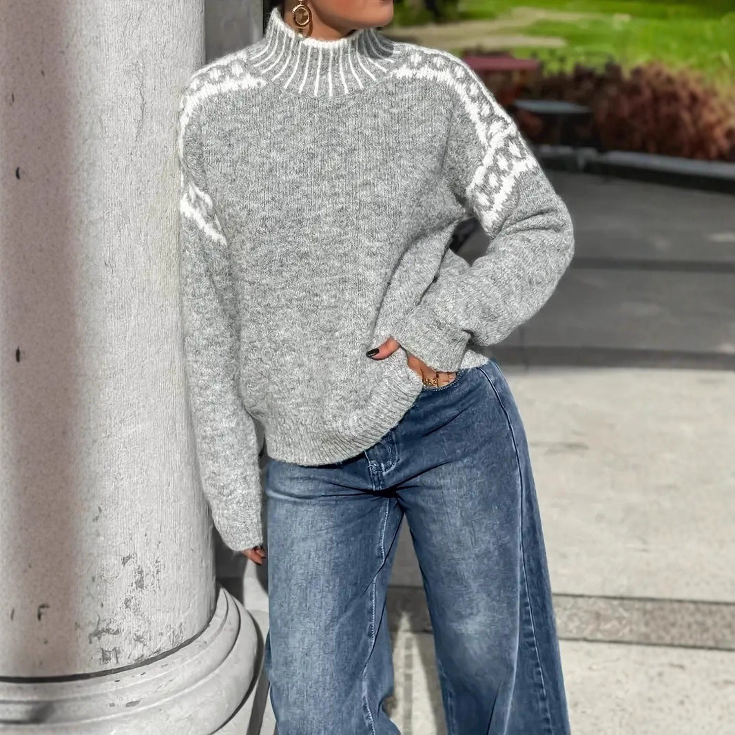 Adele Winters | Turtleneck Contrast Knit Sweater For Women