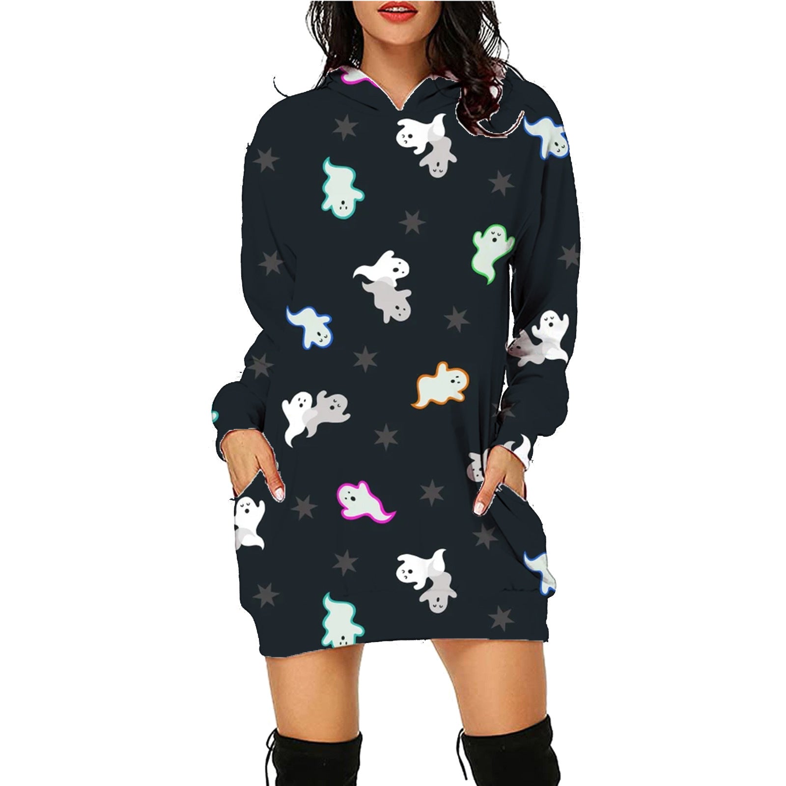 Fleur Devereux | Halloween Skeleton Print Hoodie Mini Dress For Women