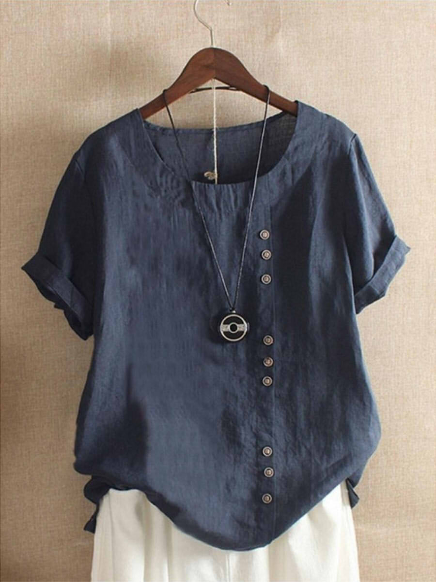 Lucette Vanbrough | Casual Loose-Fit Cotton Short Sleeve Blouse For Women