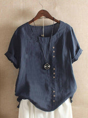Lucette Vanbrough | Casual Loose-Fit Cotton Short Sleeve Blouse For Women