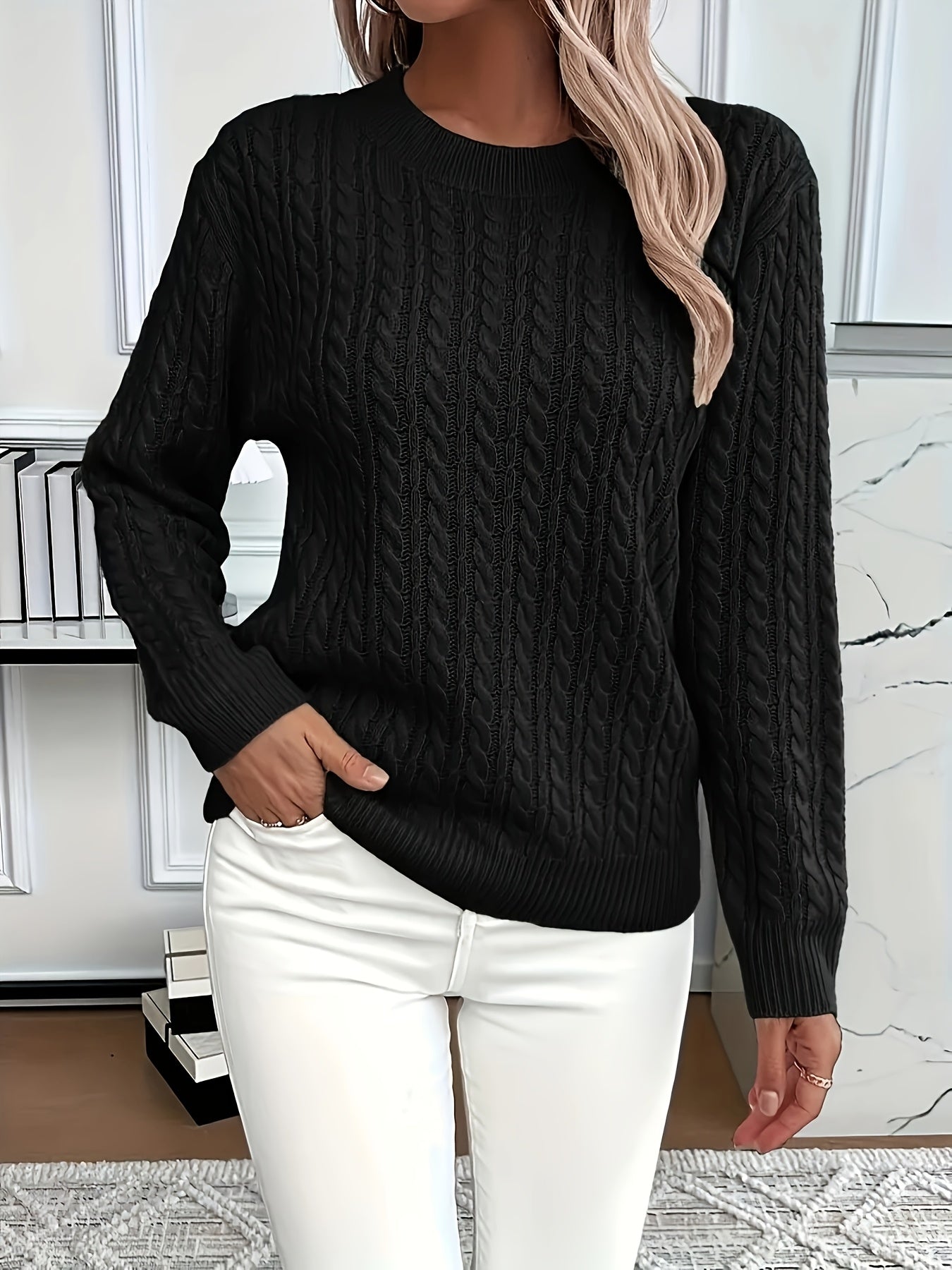 Simone Aldridge | Cable-Knit Round Neck Sweater For Women