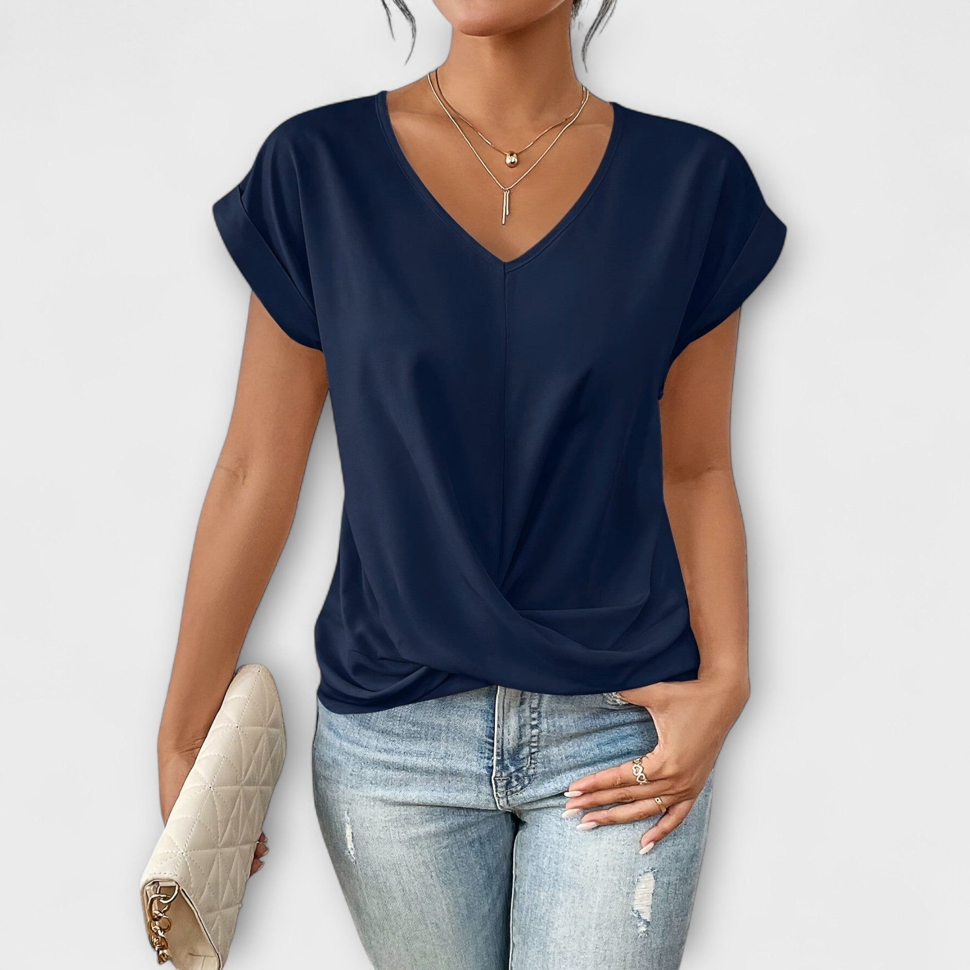 Arabella Sincroft | Brown V-Neck Twist Hem Top