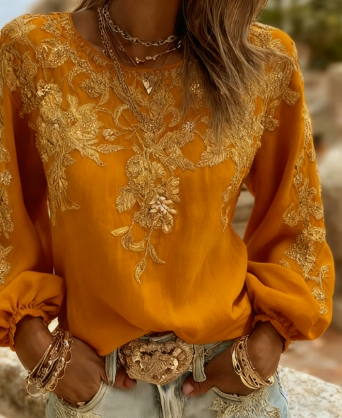 Isabelle Fontaine | Rose Embroidered Puff Sleeve Blouse For Women
