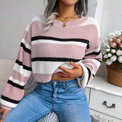 Perrine Deschamps | Long Sleeve Striped Crop Sweater For Women