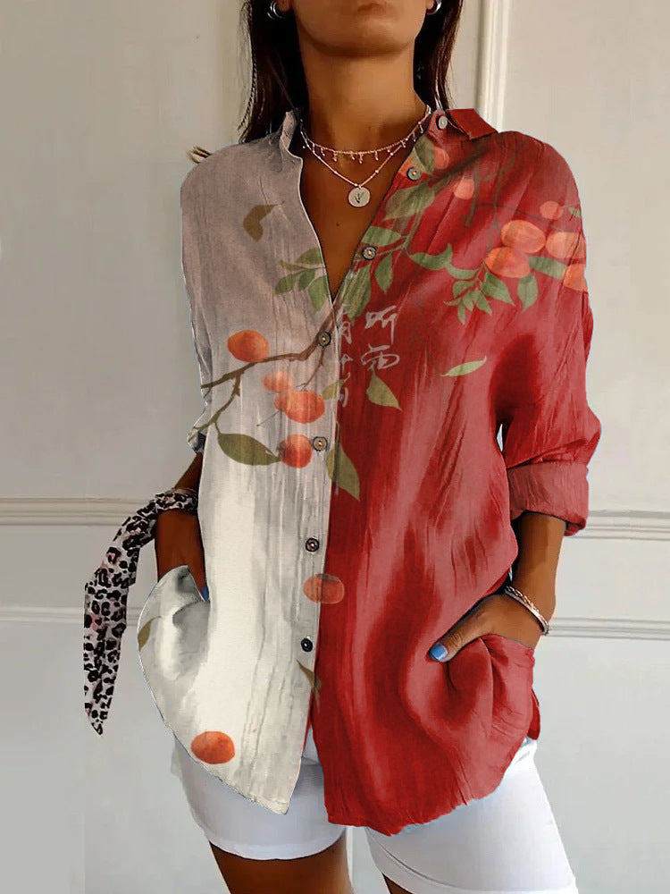Adele Fontenoy | Floral Colorblock Long Sleeve Shirt For Women