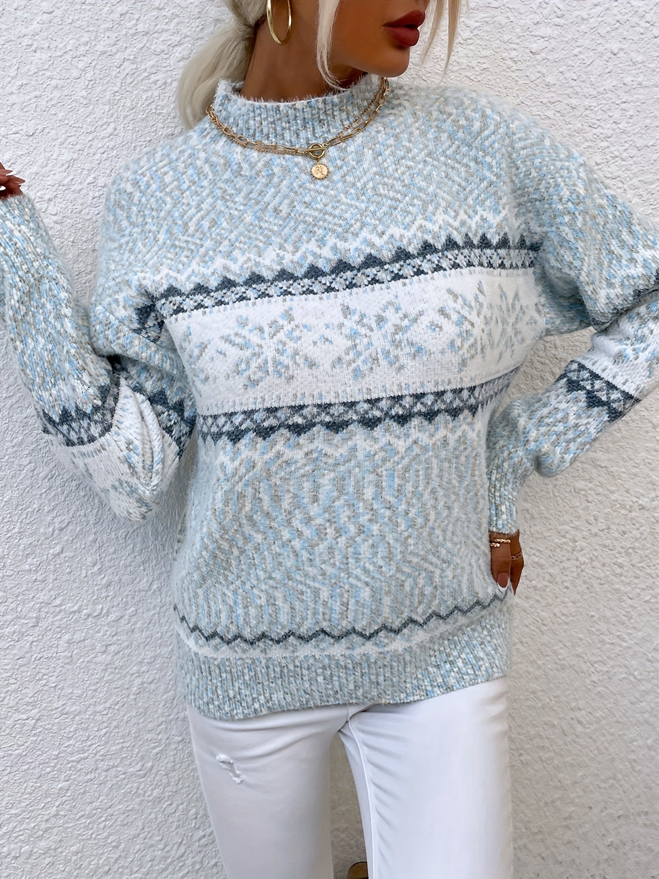 Solange Berthier | Cozy Snowflake Mock-Neck Sweater For Women