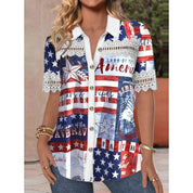 Renata Clearfield | American Flag Print Button-Down Shirt For Women