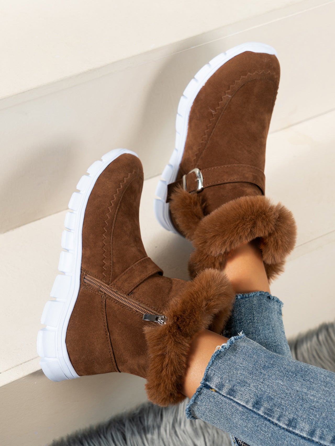 Charlotte Beaumont | Faux Fur Trim Ankle Boots For Women