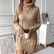 Fiorella Montague | Cable Knit Turtleneck Sweater Dress For Women