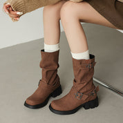 Adriana Ferrante | Suede Cowboy Boots With Buckle Straps For Women