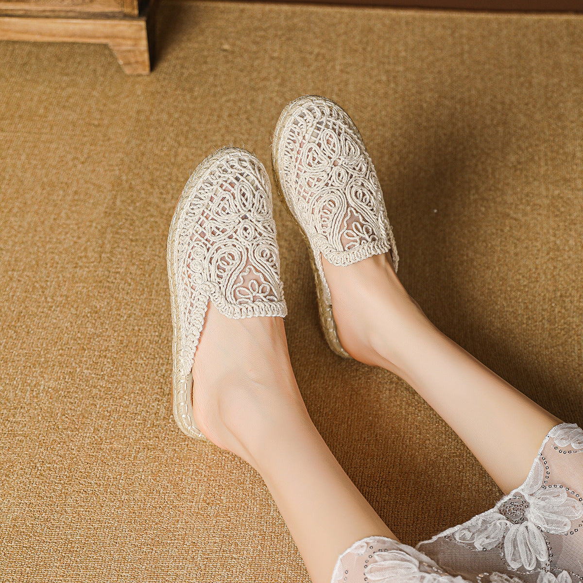 Solange Ferrant | Crochet Espadrille Mule Flats For Women