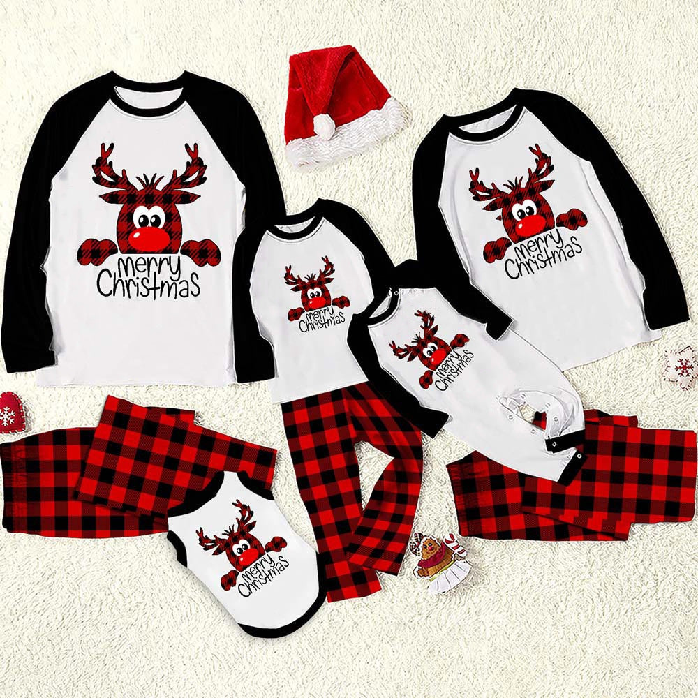Snowy Berry | Red Plaid Reindeer Christmas Pajamas Unisex & Family