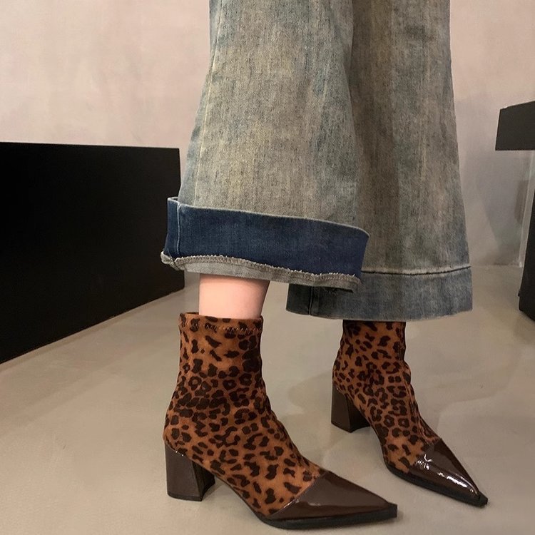 Delphine Ravel | Pointed-Toe Chunky Heel Ankle Boots For Women