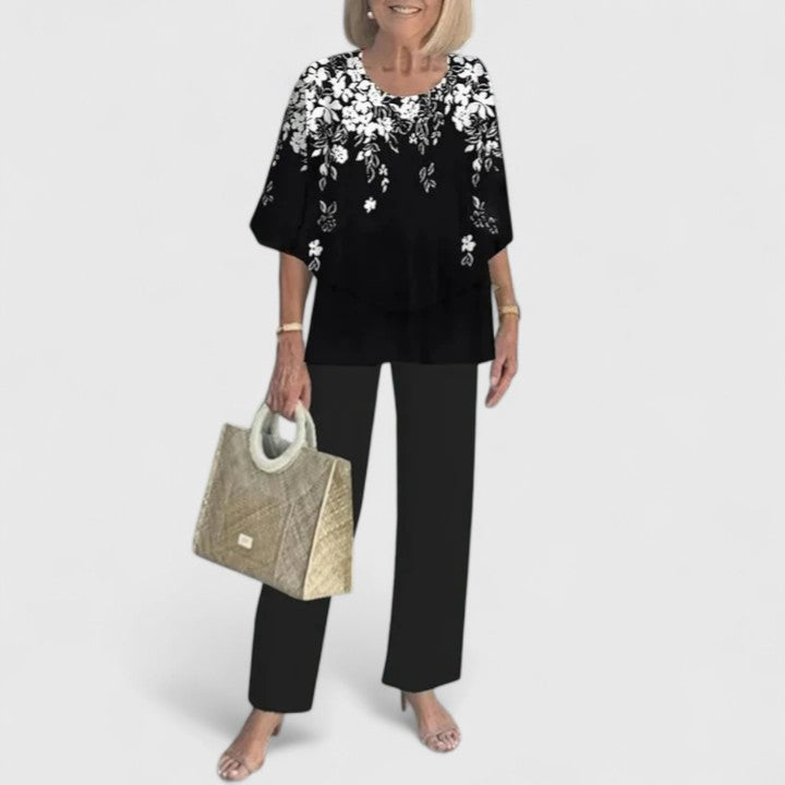 Corinne Valbelle | Floral Print Wide-Leg Pants Matching Set