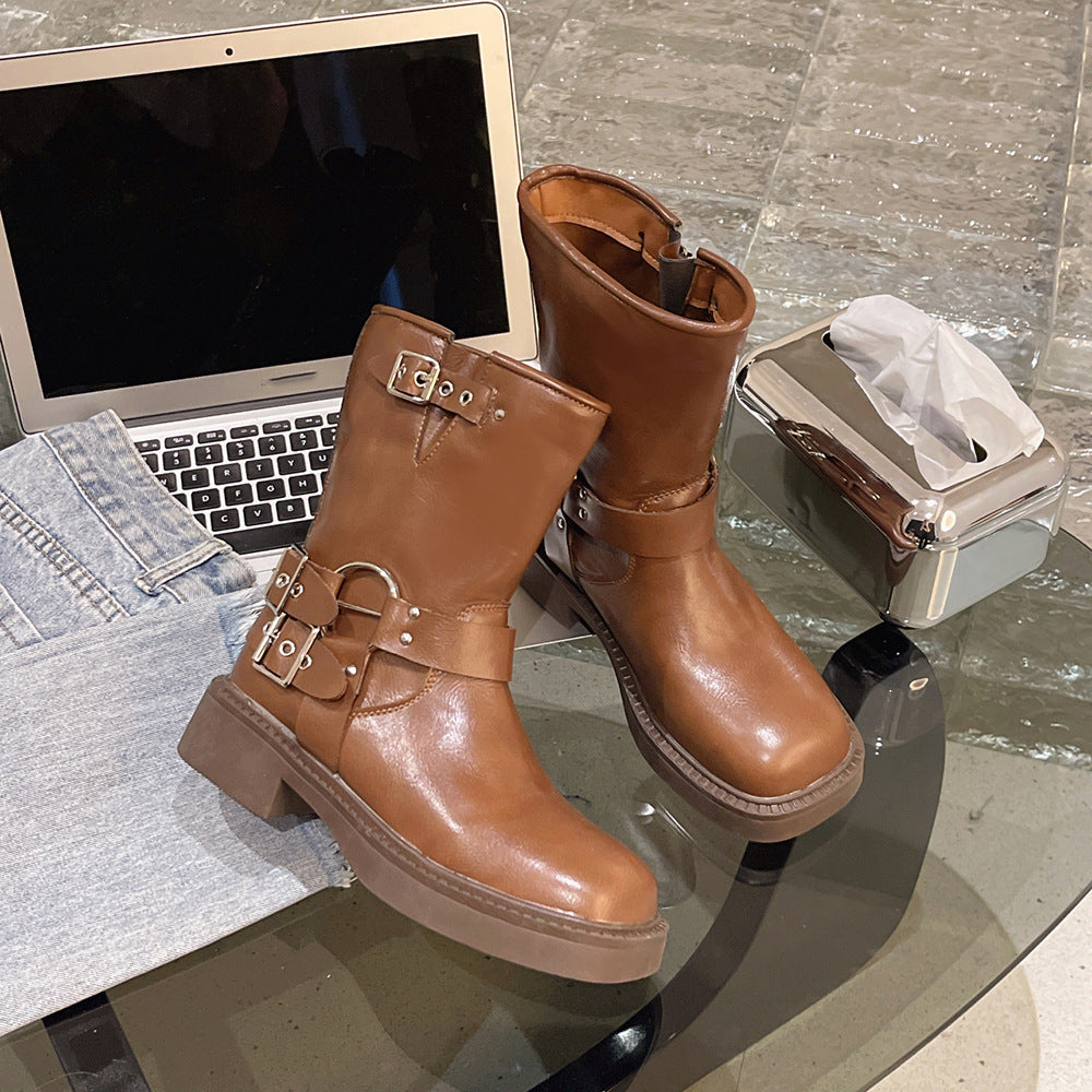 Palmer Selcombe | Black Buckle Chunky Ankle Boots For Women