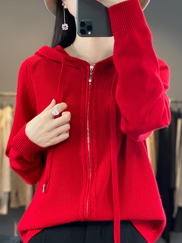 Emilie Cadieux | Hooded Zip-Up Cardigan Sweater For Women
