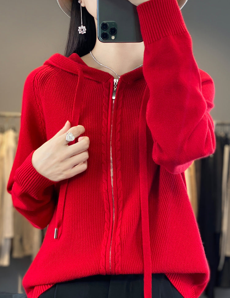 Emilie Cadieux | Hooded Zip-Up Cardigan Sweater For Women