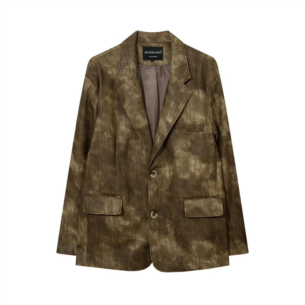 Etienne Corradini | Tie-Dye Suit Collar Leather Jacket For Men