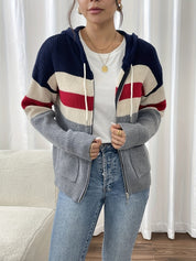 Harriet Devon | Colour-Block Zip Hoodie With Ribbed Knit For Women