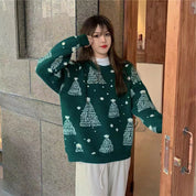 Snowy Eve | Red Tree Jacquard Christmas Sweater For Women