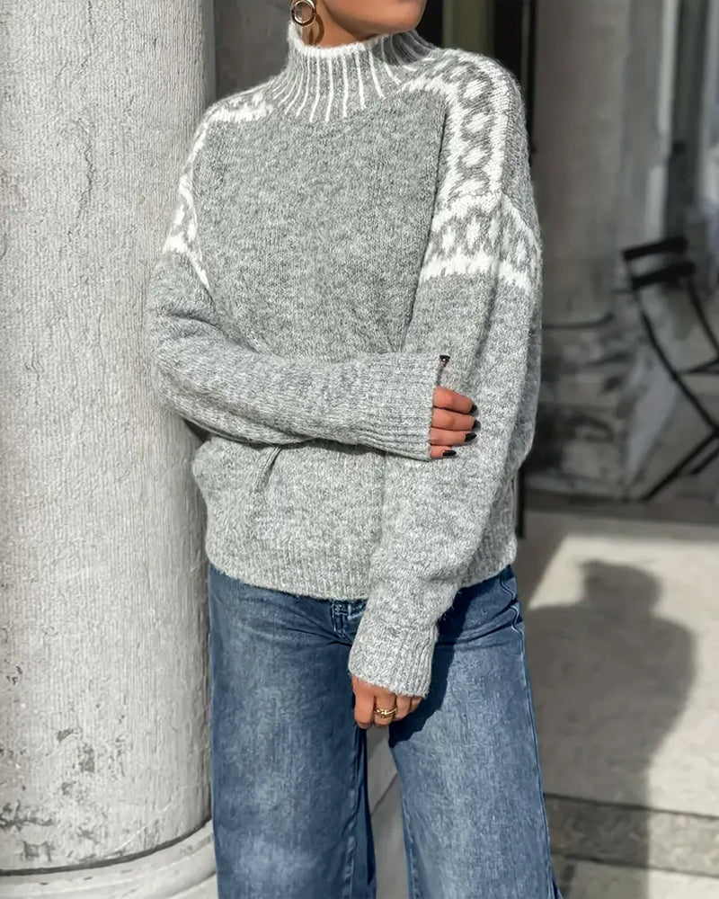 Lucienne Dubreuil | Cozy Patterned Turtleneck Sweater For Women