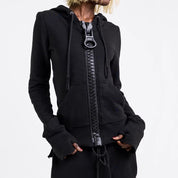 Marceline Auvray | Statement Zipper Hoodie With Thumbhole Cuffs For Women
