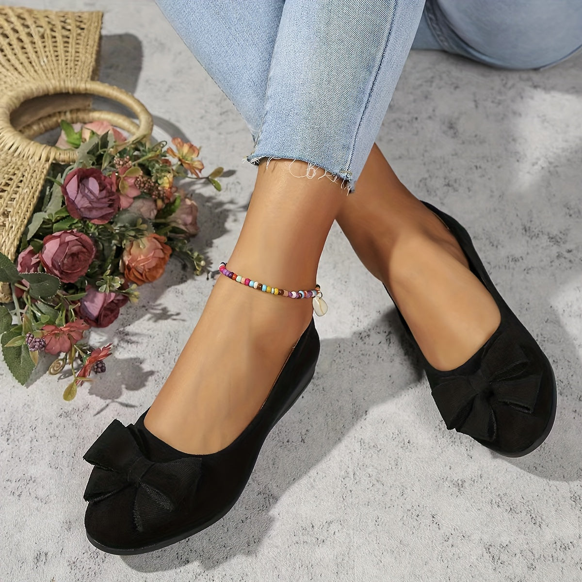Lucinda Hartbourne | Black Bow Detail Ballet Flats Slip-On