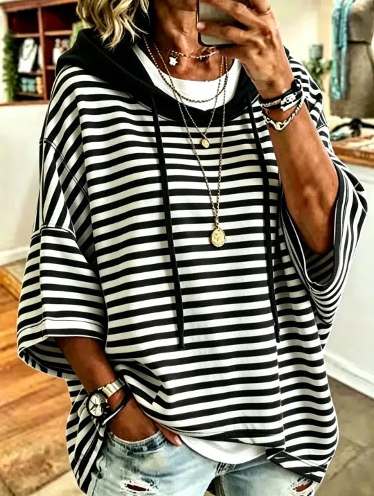 Corinne Halstead | Striped Hooded Pullover Hoodie For Women