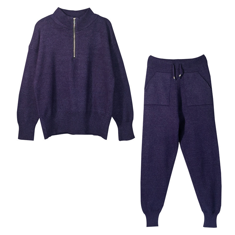 Ophelia Renard | Zip-Up Knitted Two Piece Set For Women
