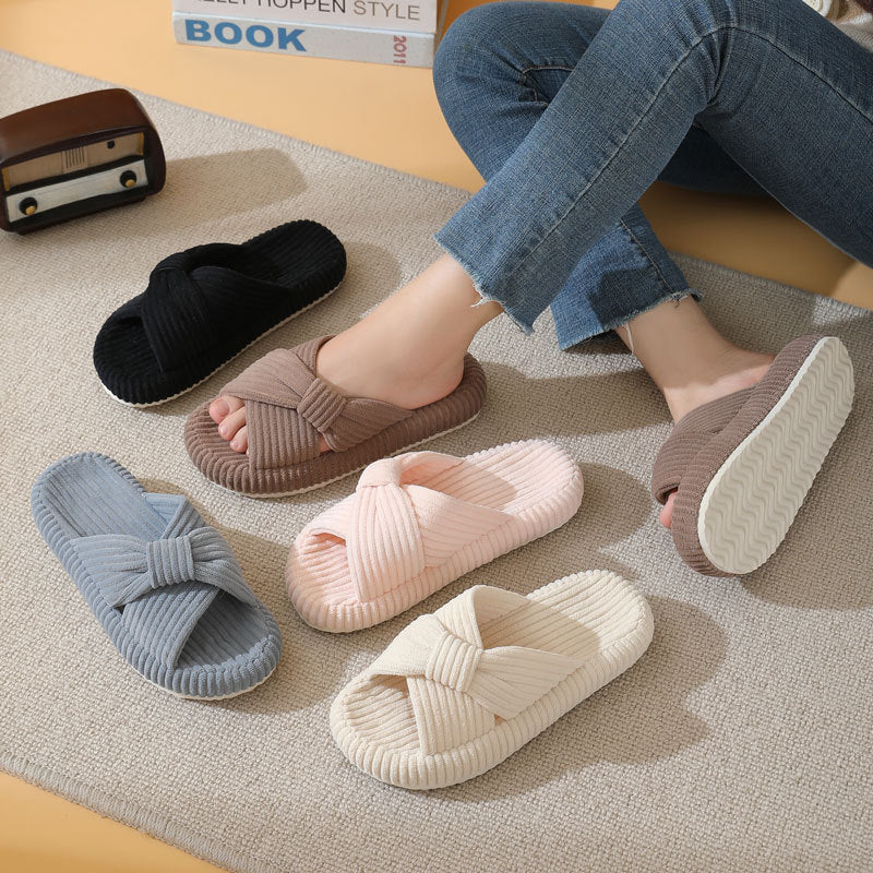 Odette Villeneuve | Cross-Strap Corduroy Slippers For Women