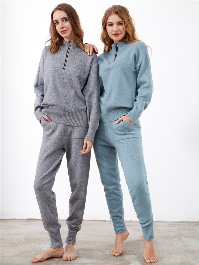 Ophelia Renard | Zip-Up Knitted Two Piece Set For Women