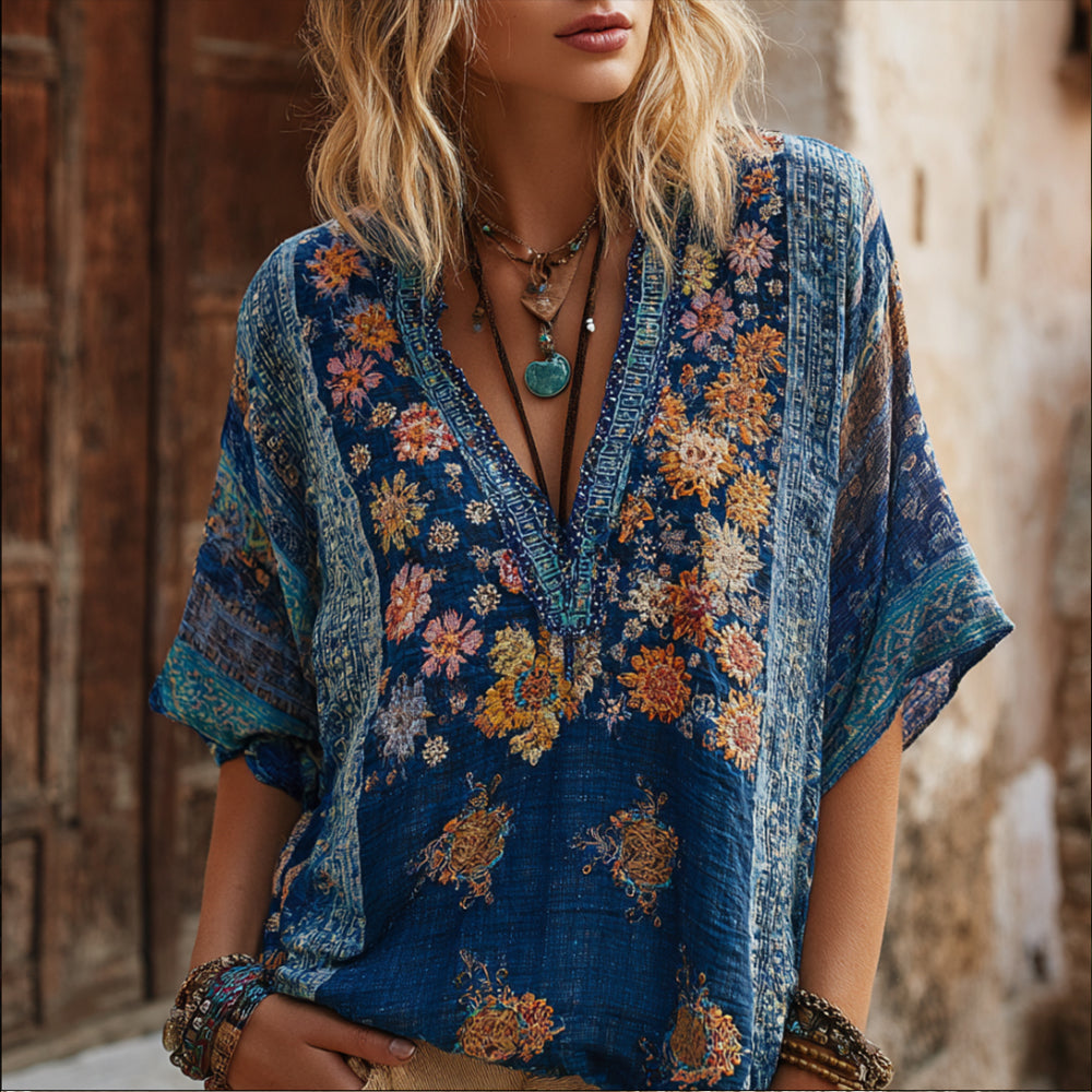 Margaux Chevalier | Floral Embroidered Boho Blouse For Women