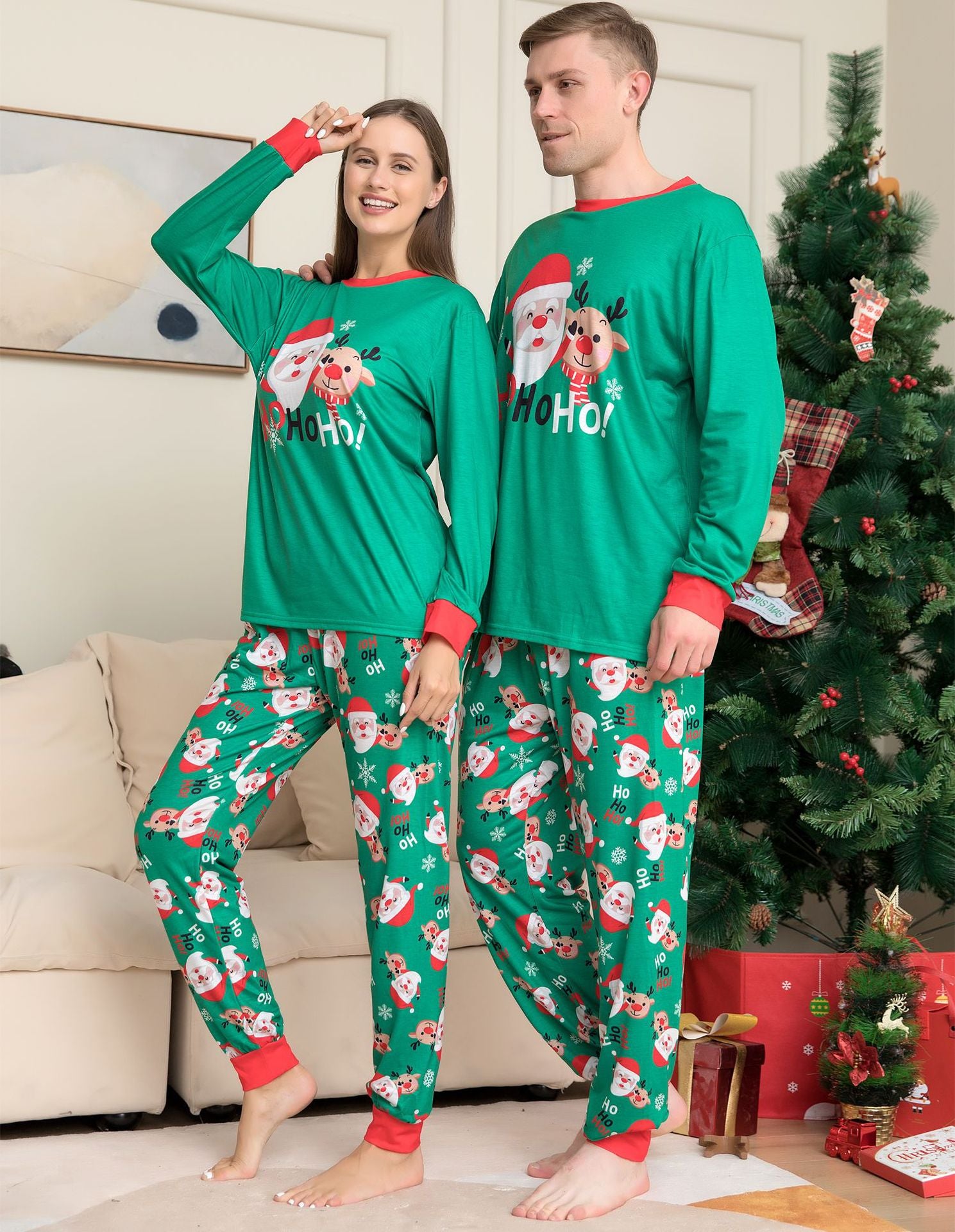 Cozy Noel | Green Santa Print Christmas Pyjamas Unisex & Family