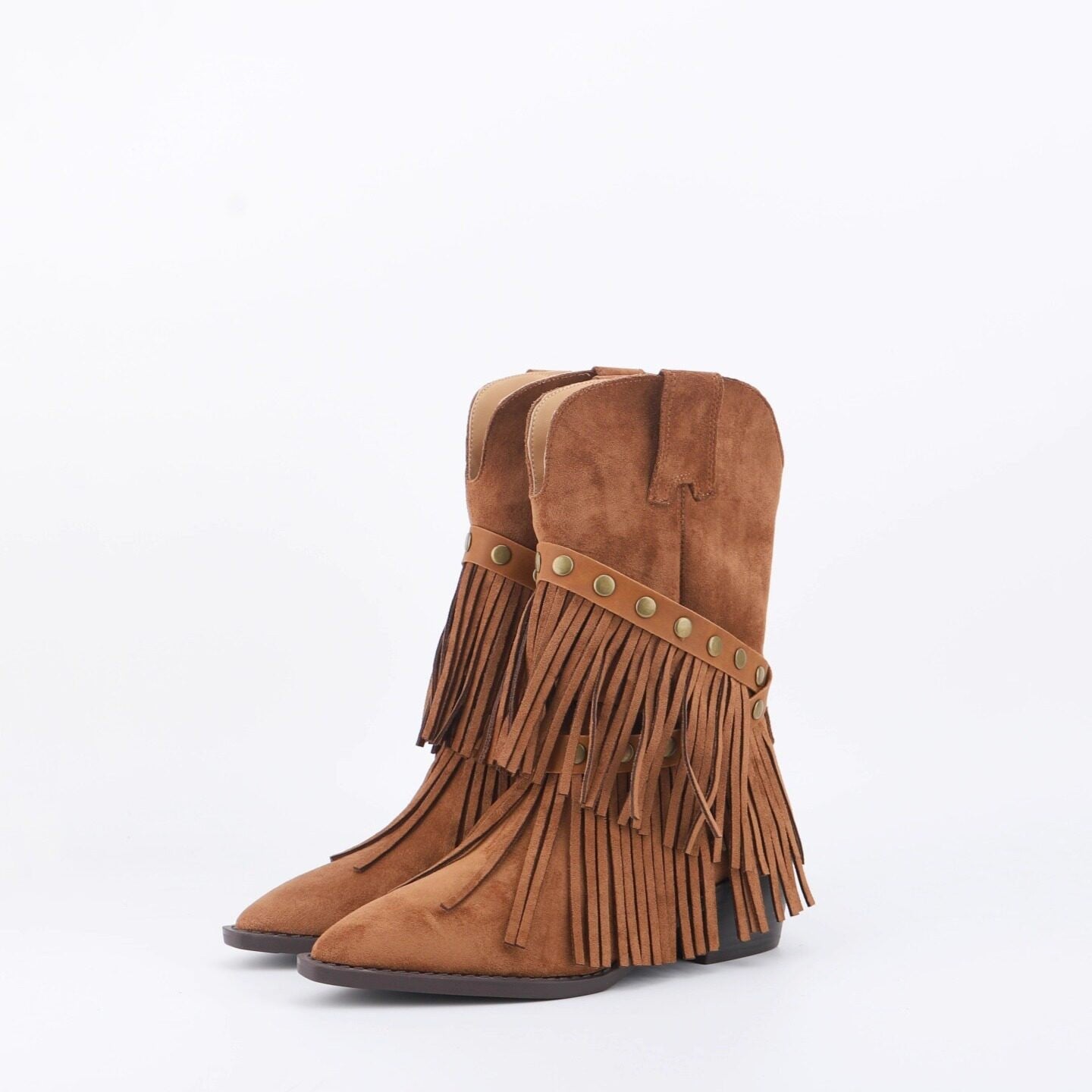Marguerite Solari | Fringe Cowboy Boots With Studded Strap For Women