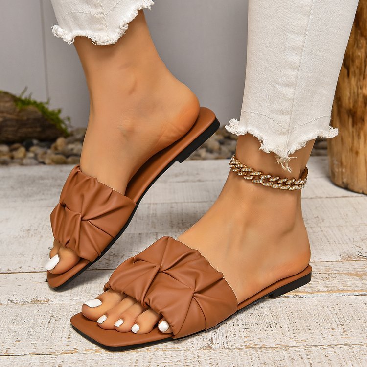 Rosalind Ferrara | Square Toe Flat Slide Sandals For Women