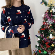 Solène Fairchild | Red Stocking Print Christmas Sweater For Women