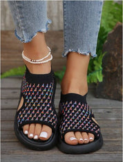 Elspeth Carrington | Cream Knit Platform Open Toe Slip-On Sandals