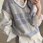 Margaux Delaroche | Vintage Plaid V-Neck Sweater For Women