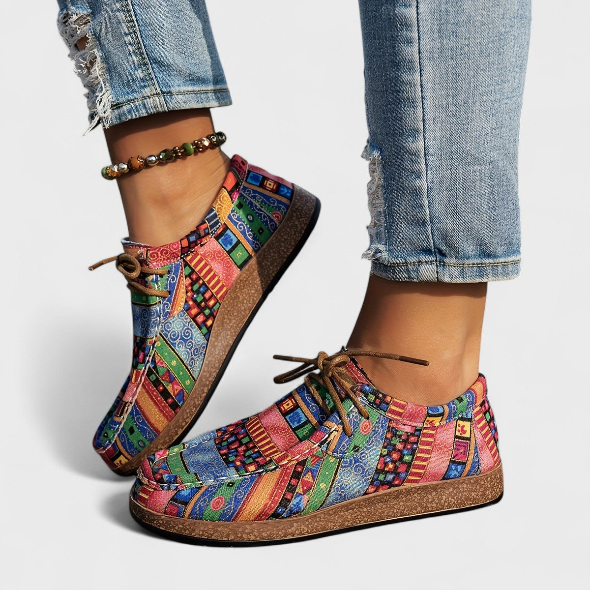 Celinda Beaurivage | Boho Tribal Print Lace-Up Platform Sneakers For Women