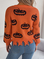 Marina Castellucci | Pumpkin Print Distressed Sweater For Women