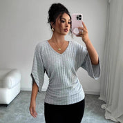 Corinne Lambert | Ribbed Knit V-Neck Top For Women