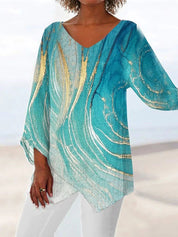 Renée Castillon | Marble Print V-Neck Blouse For Women