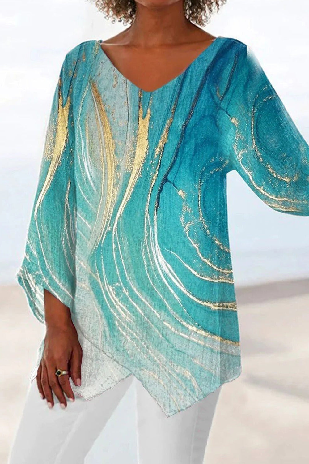 Renée Castillon | Marble Print V-Neck Blouse For Women