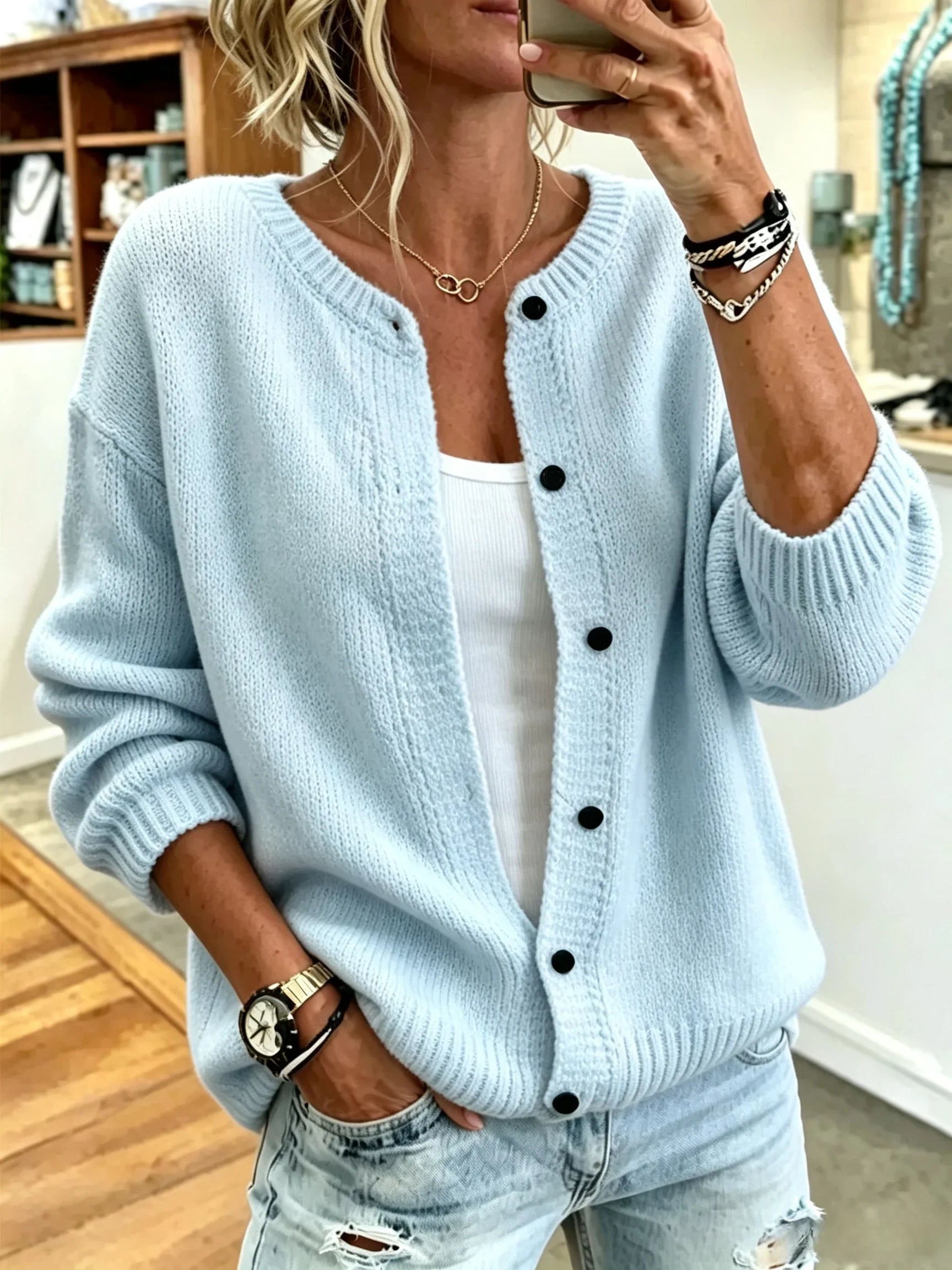 Marisol Vantaine | Solid Knit Button-Front Cardigan For Women