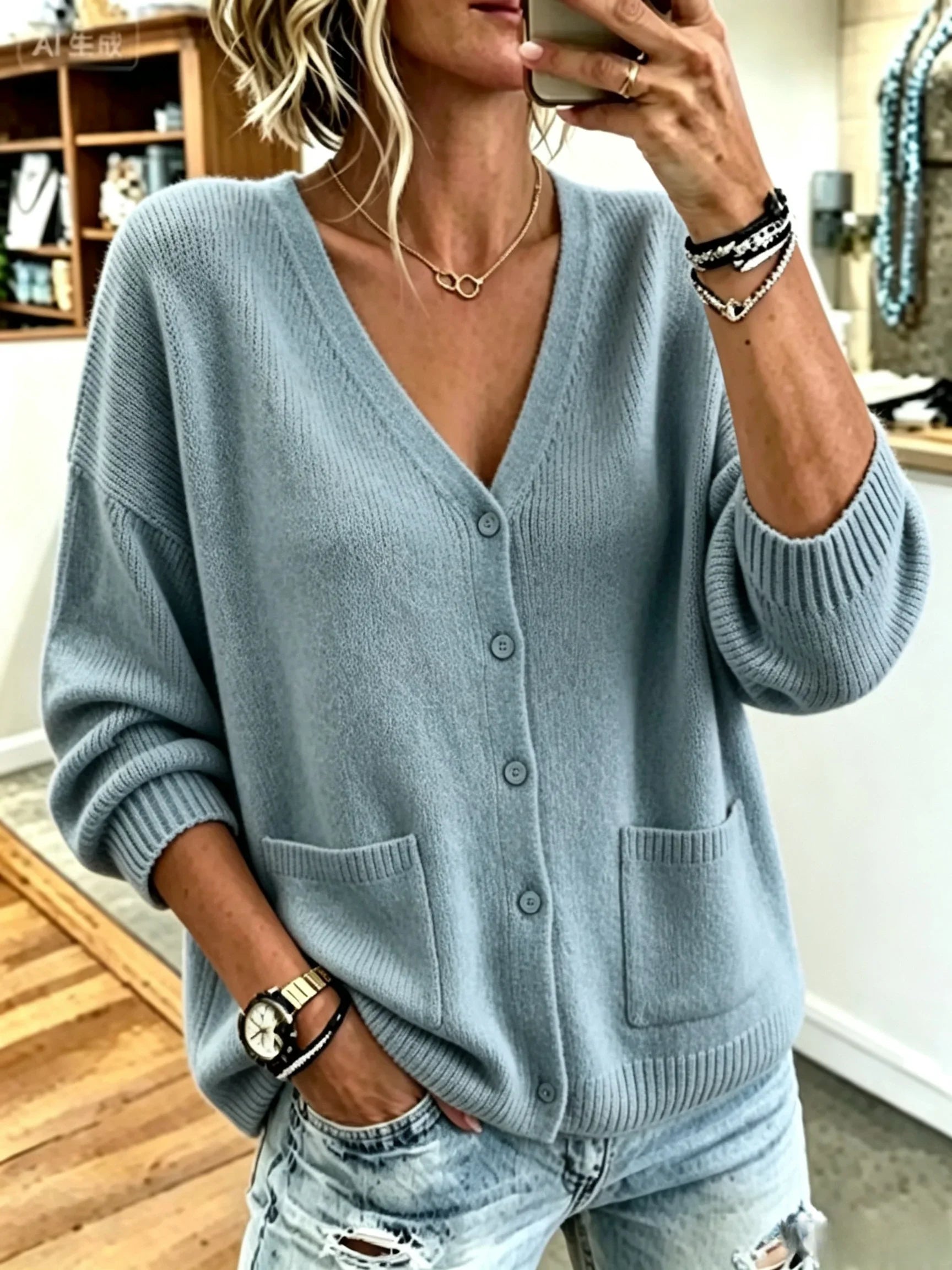 Rosette Wyndham | V-Neck Button Front Cardigan For Women