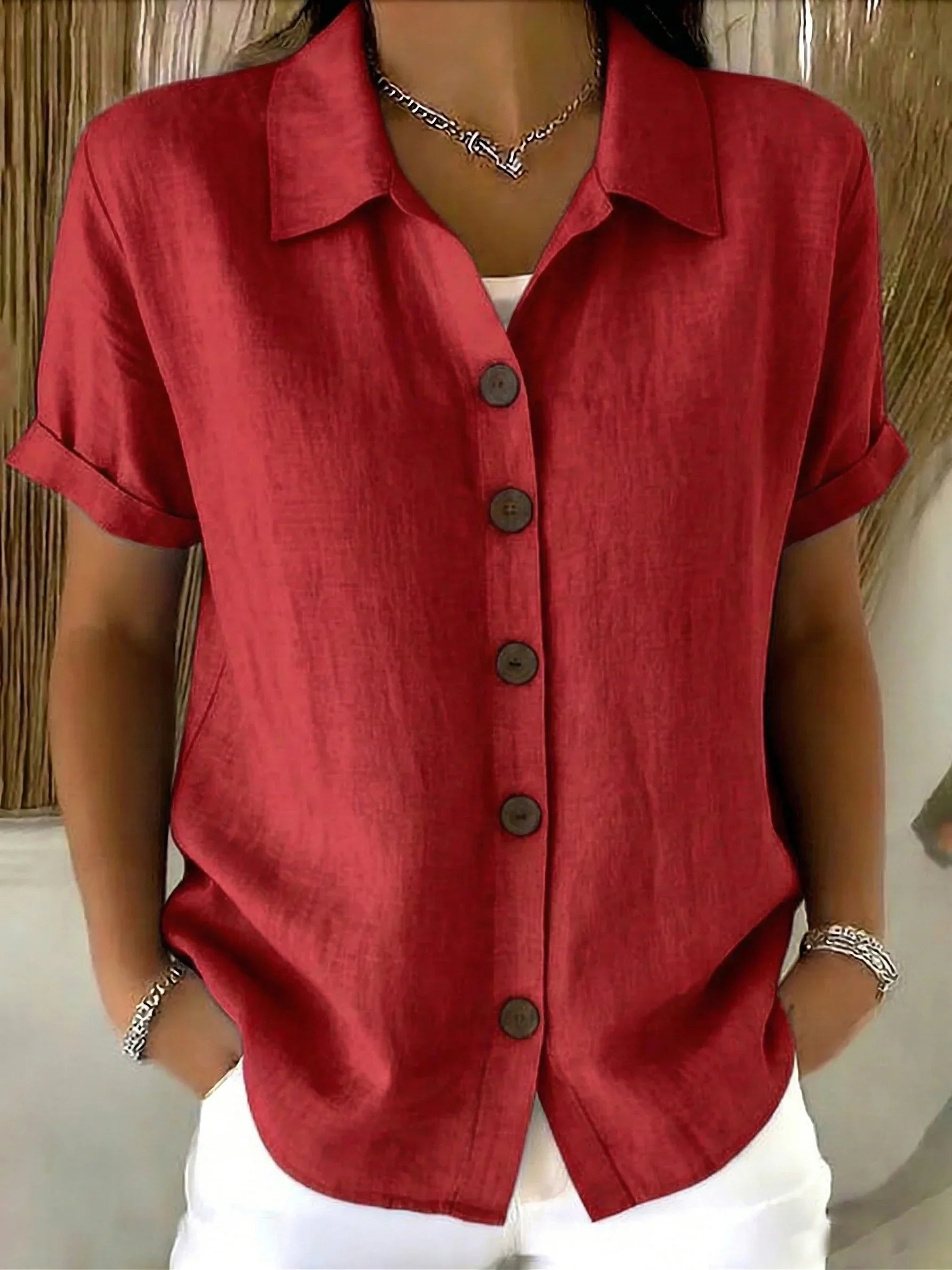 Elara Whitstone | Button-Up Short Sleeve Shirt For Women