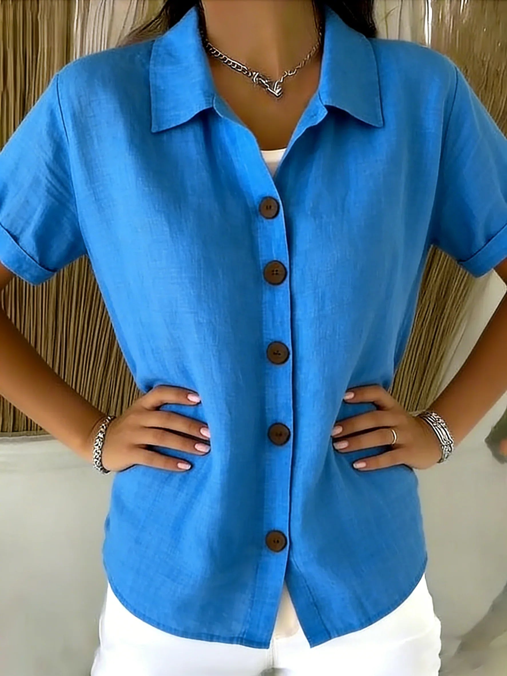 Elara Whitstone | Button-Up Short Sleeve Shirt For Women