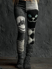 Vivienne Hartley | Patchwork Cat & Skull Print Leggings For Women