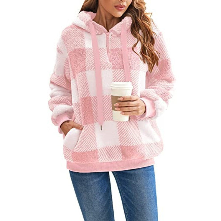 Genevieve Larchant | Plaid Plush Hoodie For Women